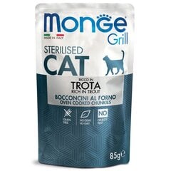 Monge Grill Sterilised orkaitėje kepti gabalėliai su upėtakiu 85 g kaina ir informacija | Konservai katėms | pigu.lt