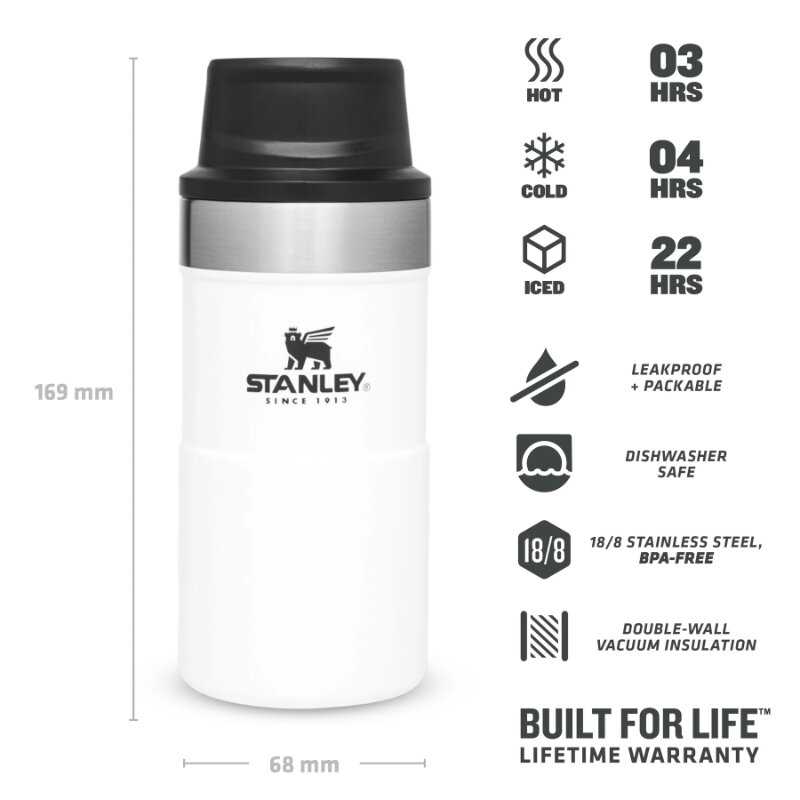 Termo puodelis The Trigger-Action Travel Mug Classic 0.25 l, baltas kaina ir informacija | Termosai, termopuodeliai | pigu.lt