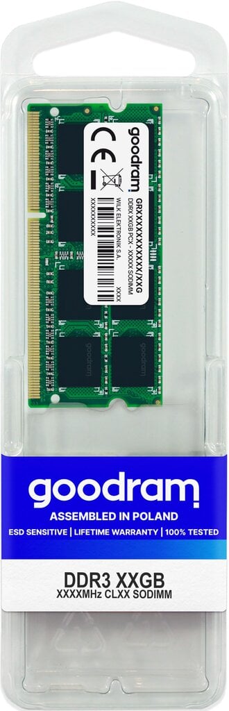 GoodRam DDR3 SODIMM 8GB 1600MHz CL11 (GR1600S364L11/8G) цена и информация | Operatyvioji atmintis (RAM) | pigu.lt