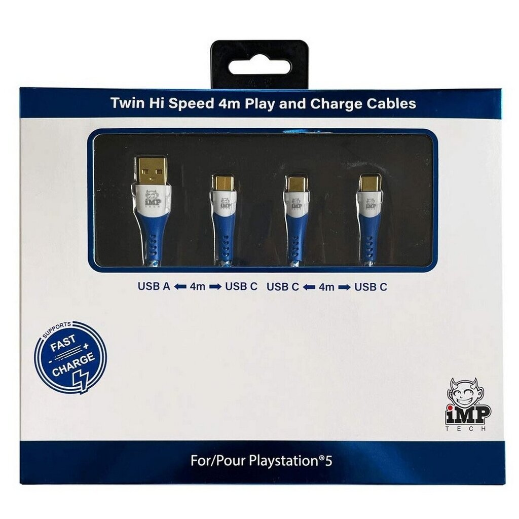 iMP Tech Type-C Charging Braided Cables Twin Pack, 4m (PS5) kaina ir informacija | Kabeliai ir laidai | pigu.lt