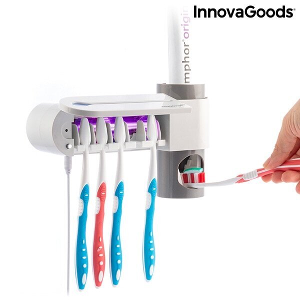 UV dantų šepetėlių sterilizatorius su stovu ir dantų pastos dozatoriumi Smiluv InnovaGoods kaina ir informacija | Vonios kambario aksesuarai | pigu.lt