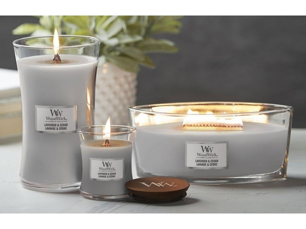 WoodWick kvapioji žvakė Lavender & Cedar, 609 g kaina ir informacija | Žvakės, Žvakidės | pigu.lt