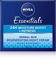 Naktinis kremas Nivea Essentials 24H Moisture Boost + Refresh, 50 ml kaina ir informacija | Veido kremai | pigu.lt