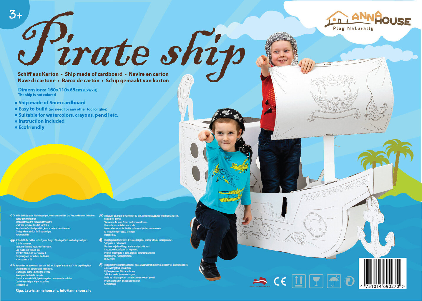 Kartoninis piratų laivas цена и информация | Vaikų žaidimų nameliai | pigu.lt