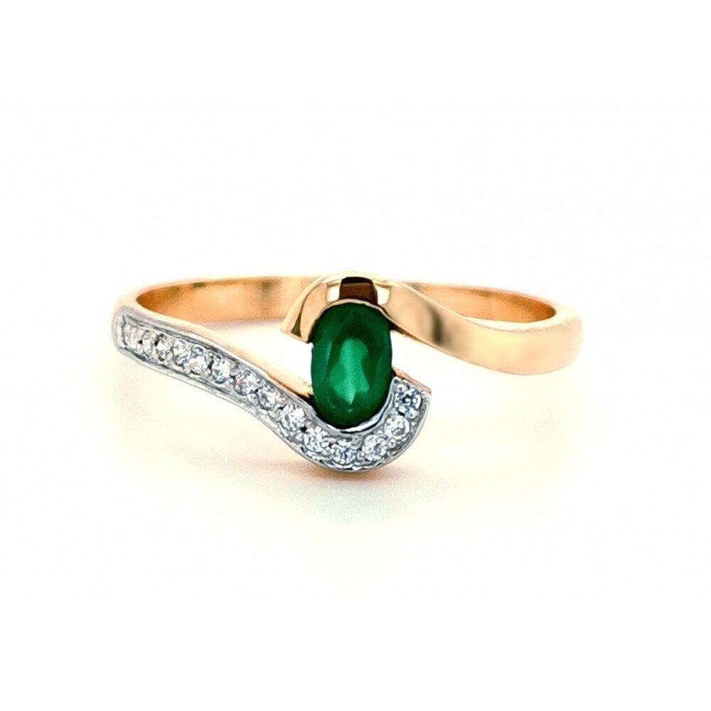 Auksinis žiedas su nefritu ir cirkoniu kaina ir informacija | Žiedai | pigu.lt