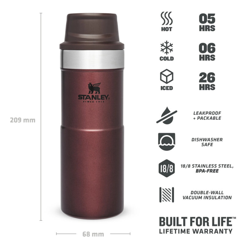 Stanley terminis puodelis The Trigger-Action Travel Mug Classic, 0.35 l, raudonas kaina ir informacija | Termosai, termopuodeliai | pigu.lt