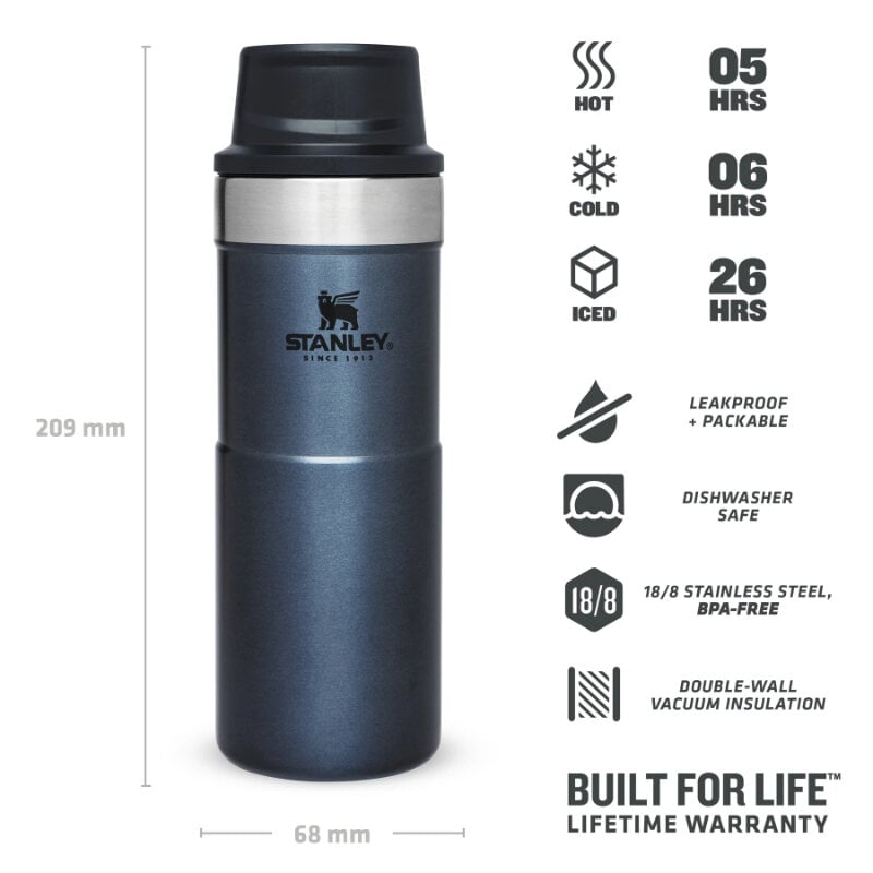 Stanley terminis puodelis The Trigger-Action Travel Mug Classic, 0.35 l, mėlynas kaina ir informacija | Termosai, termopuodeliai | pigu.lt