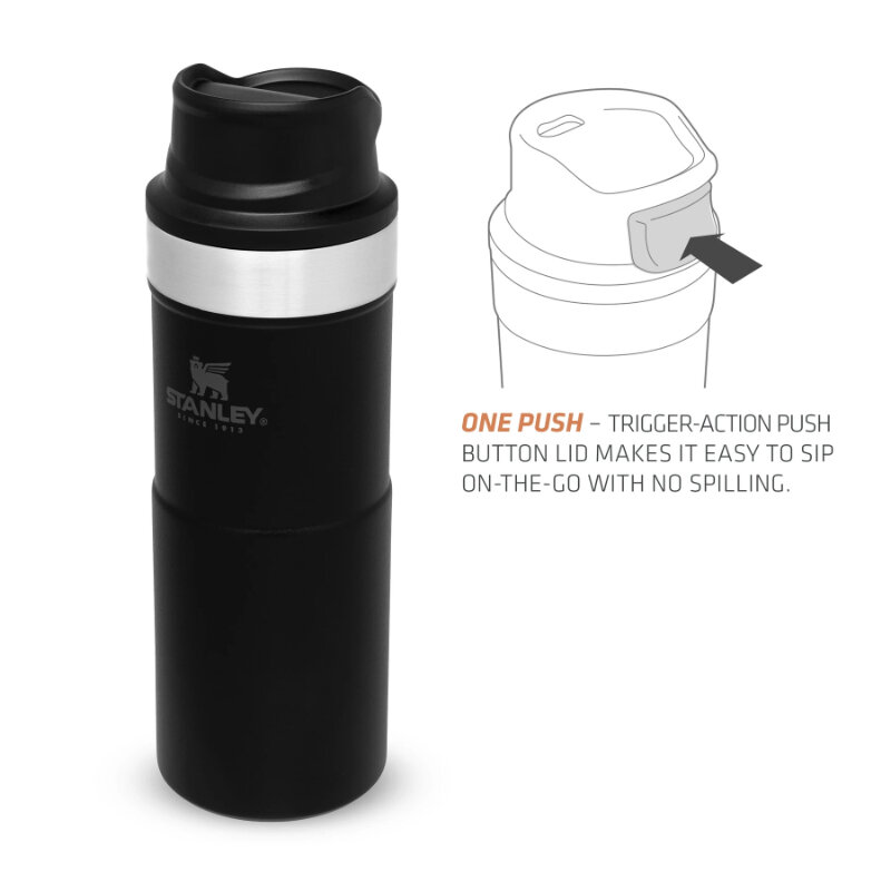 Stanley termo puodelis The Trigger-Action Travel Mug Classic, 0.35 l, juodas kaina ir informacija | Termosai, termopuodeliai | pigu.lt