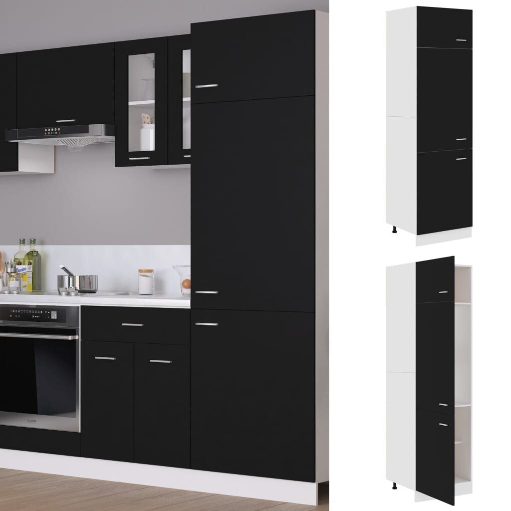 Virtuvės spintelė, 60x57x207 cm, juodos spalvos kaina ir informacija | Virtuvinės spintelės | pigu.lt