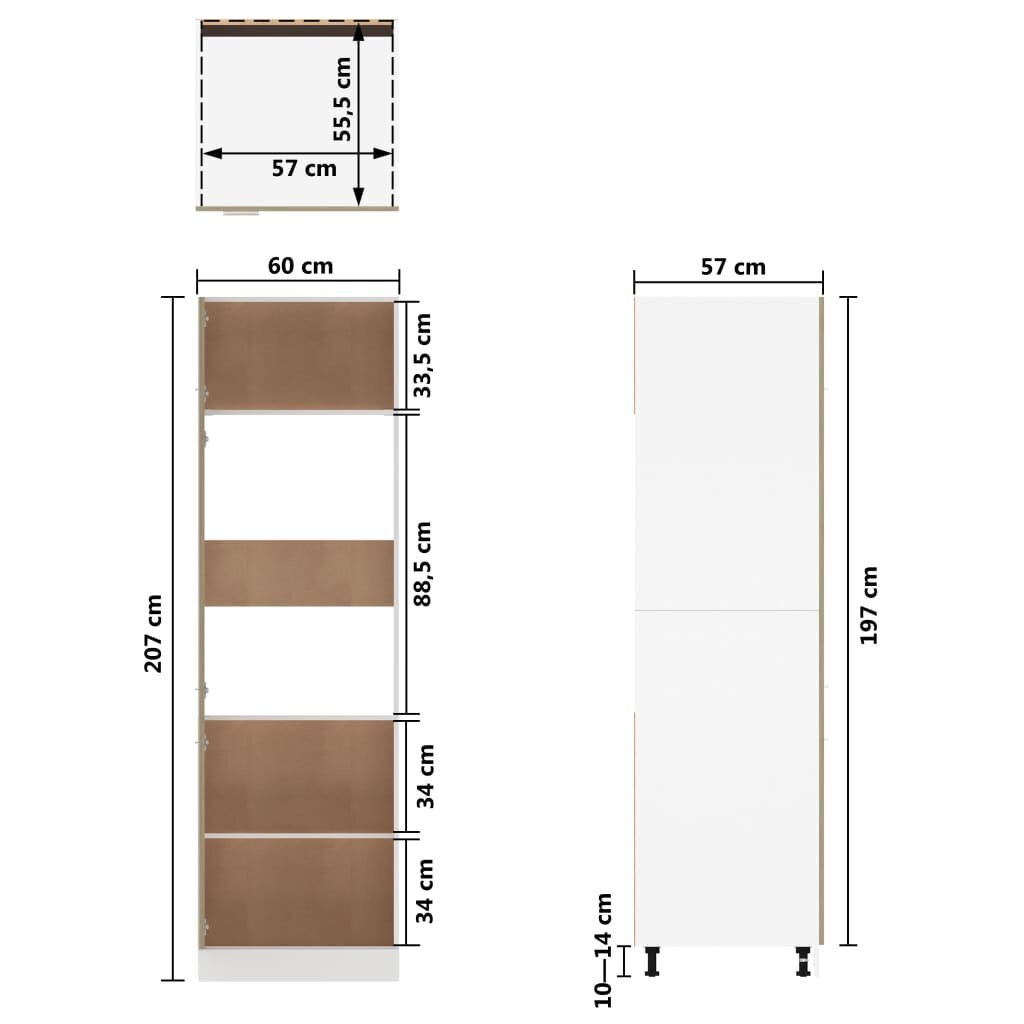 Virtuvės spintelė, 60x57x207 cm, ąžuolo spalvos kaina ir informacija | Virtuvinės spintelės | pigu.lt