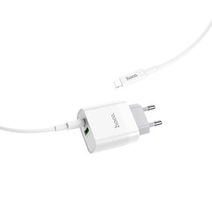 Сетевая зарядка HOCO C80A USB Quick Charge 3.0 + PD20W (3.1A) + Type-C-Lightning, белая цена и информация | Зарядные устройства для телефонов | pigu.lt