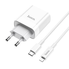 Сетевая зарядка HOCO C80A USB Quick Charge 3.0 + PD20W (3.1A) + Type-C-Lightning, белая цена и информация | Зарядные устройства для телефонов | pigu.lt