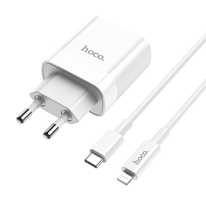 Įkroviklis Hoco C80A USB Quick Charge 3.0 + PD20W (3.1A) + Type-C-Lightning, baltas цена и информация | Krovikliai telefonams | pigu.lt