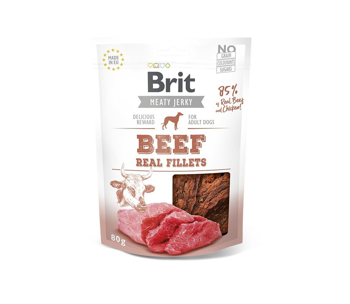 Brit Jerky Beef Real Fillets skanėstas šunims su jautiena 80g kaina ir informacija | Skanėstai šunims | pigu.lt
