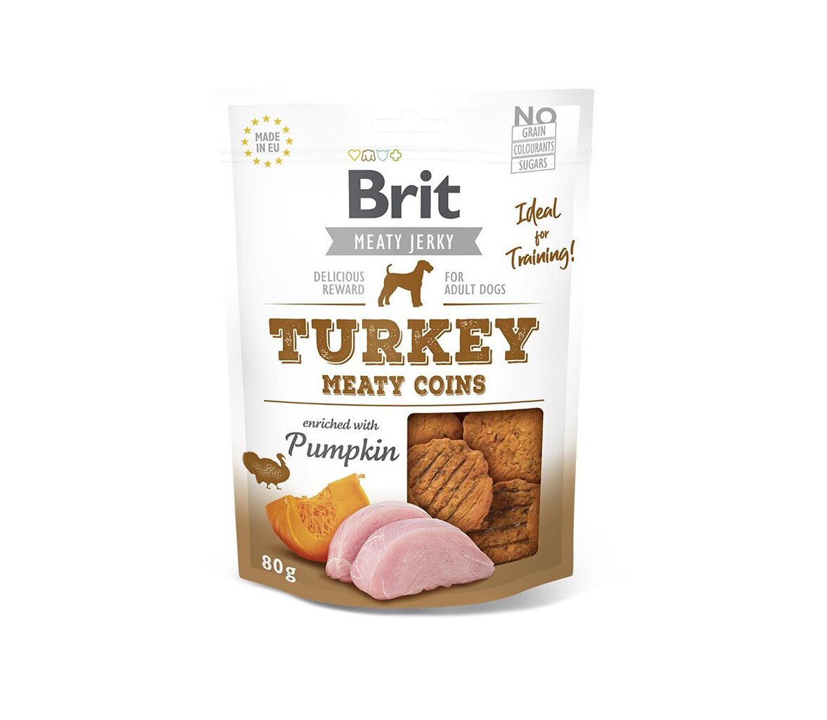 Brit Jerky Turkey Meaty Coins skanėstas šunims su kalakutiena 80g цена и информация | Skanėstai šunims | pigu.lt