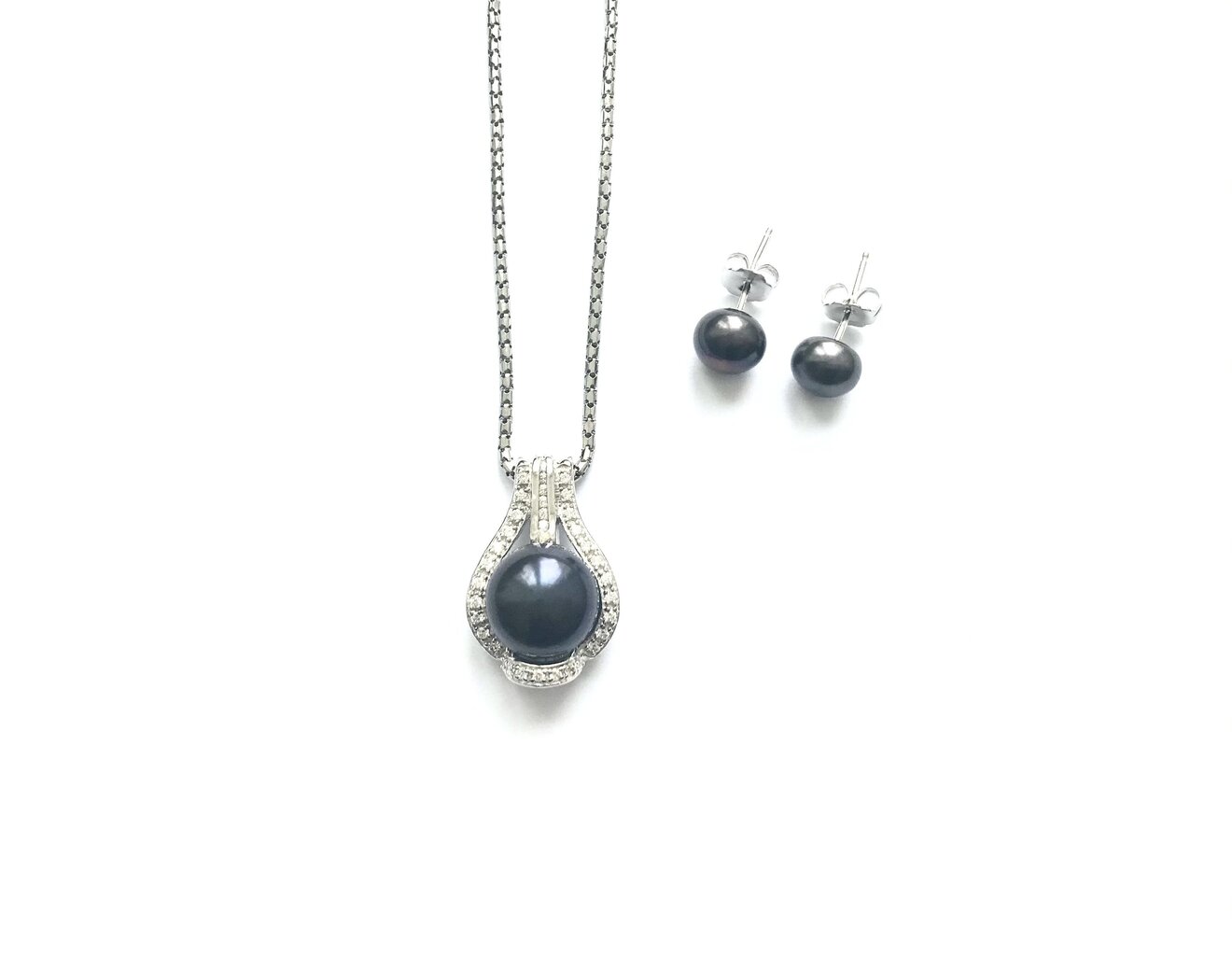 Sidabrinis pakabukas ir auskarai su juodais perlais kaina ir informacija | Papuošalų rinkiniai | pigu.lt