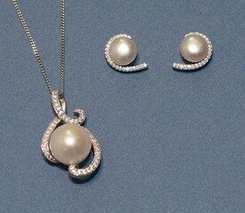 Sidabrinis pakabukas ir auskarai su baltais perlais kaina ir informacija | Papuošalų rinkiniai | pigu.lt