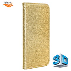 TakeMe 3D-Crystal Shine Magnetic Fix Book Case, skirtas Samsung Galaxy S21 (G991B), auksinis kaina ir informacija | Telefono dėklai | pigu.lt