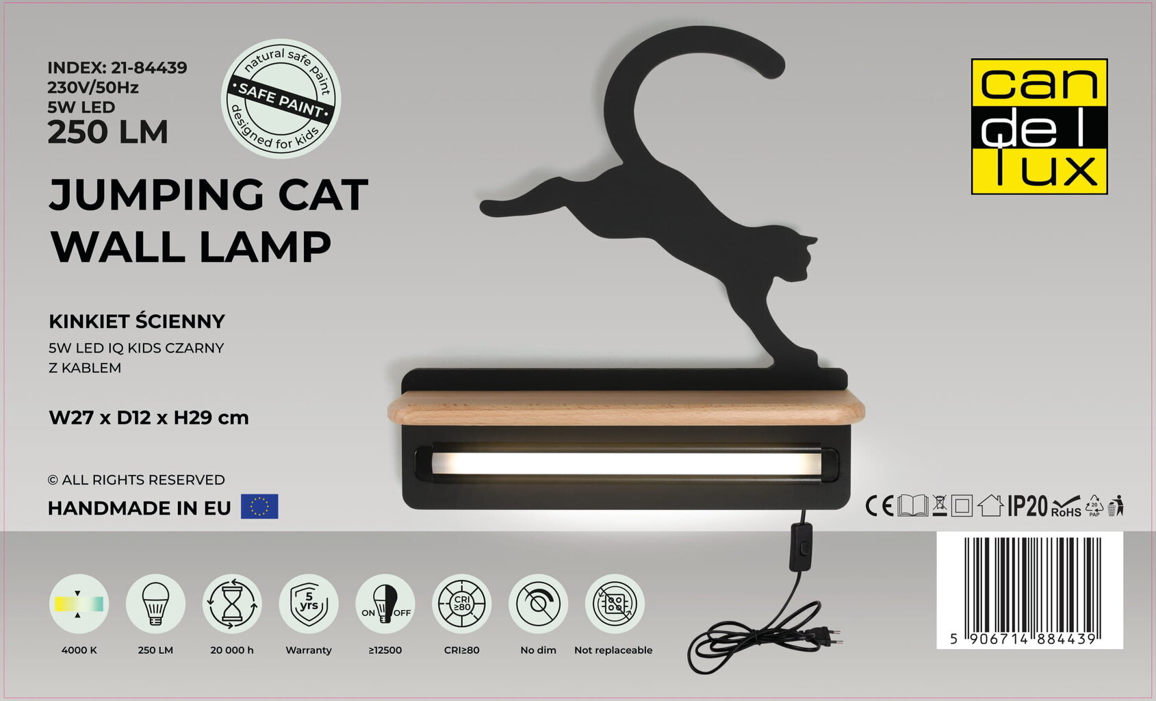 Candellux sieninis vaikiškas LED šviestuvas Katė kaina ir informacija | Vaikiški šviestuvai | pigu.lt