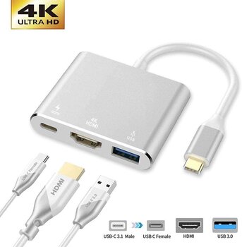 Hallo Multiport Adapter 3in1 TYPE-C - HDMI + USB3.0 + TYPE-C цена и информация | Адаптеры, USB-разветвители | pigu.lt