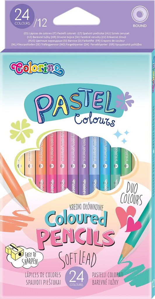 Spalvoti pieštukai Colorino Pastel, 12 vnt./24 spalvų kaina ir informacija | Piešimo, tapybos, lipdymo reikmenys | pigu.lt