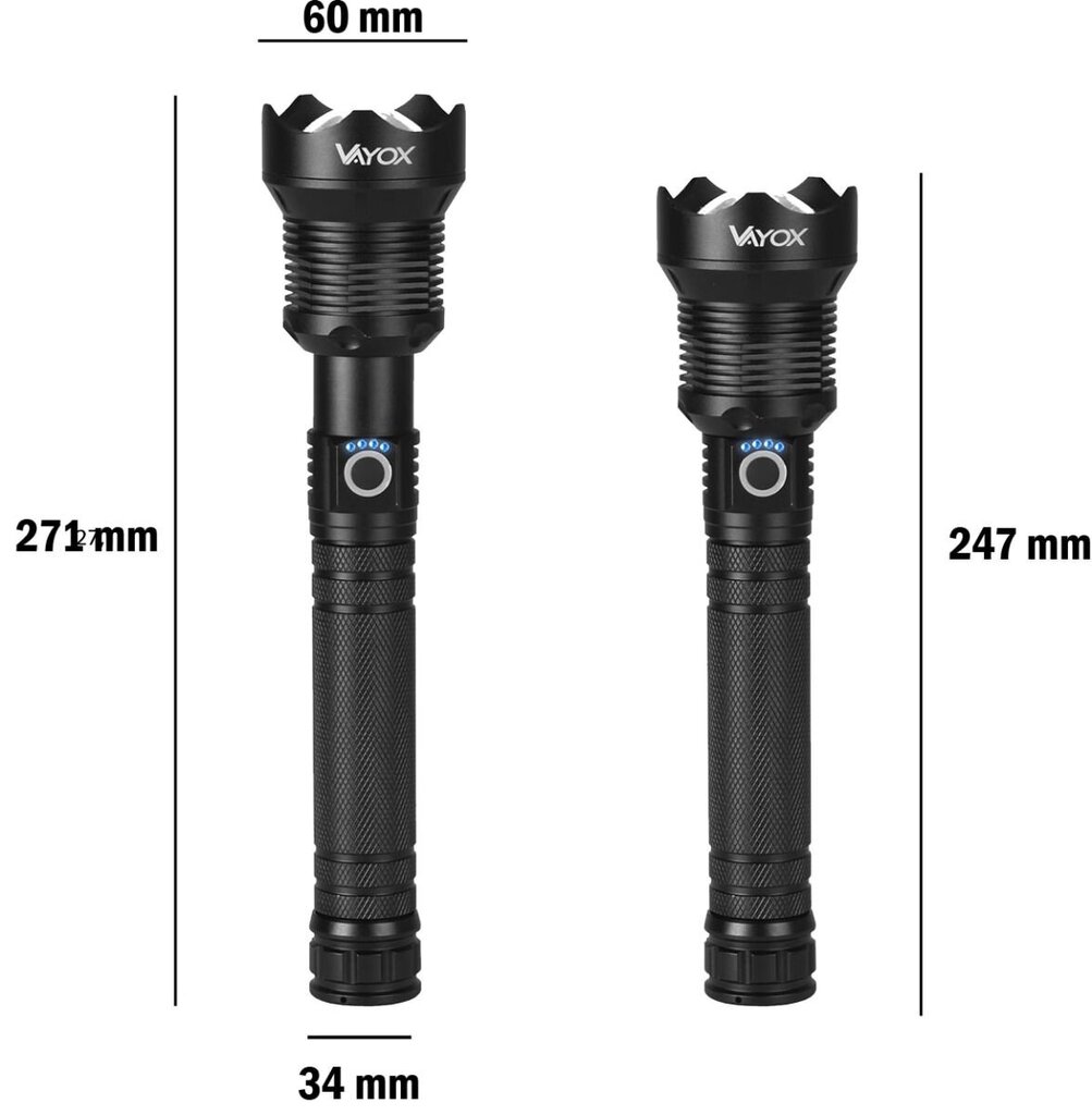 Vayox XHP50 VA0021 LED žibintuvėlis kaina ir informacija | Žibintuvėliai, prožektoriai | pigu.lt