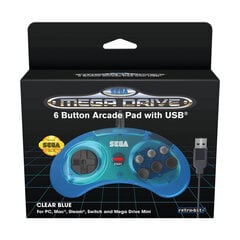 6-кнопочный аркадный USB-пэд Retro-Bit SEGA Mega Drive - прозрачный синий (SWITCH, PS3, ПК, Mega Drive Mini) цена и информация | Джойстики | pigu.lt