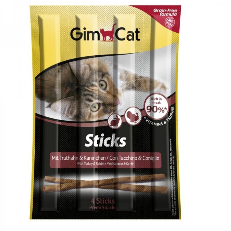 GimCat Sticks Turkey & Rabbit Grain Free (4 vnt) цена и информация | Skanėstai katėms | pigu.lt