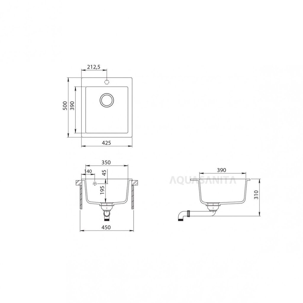 Dirbtinio granito virtuvinė plautuvė Aquasanita Simplex SQS100-222W цена и информация | Virtuvinės plautuvės | pigu.lt