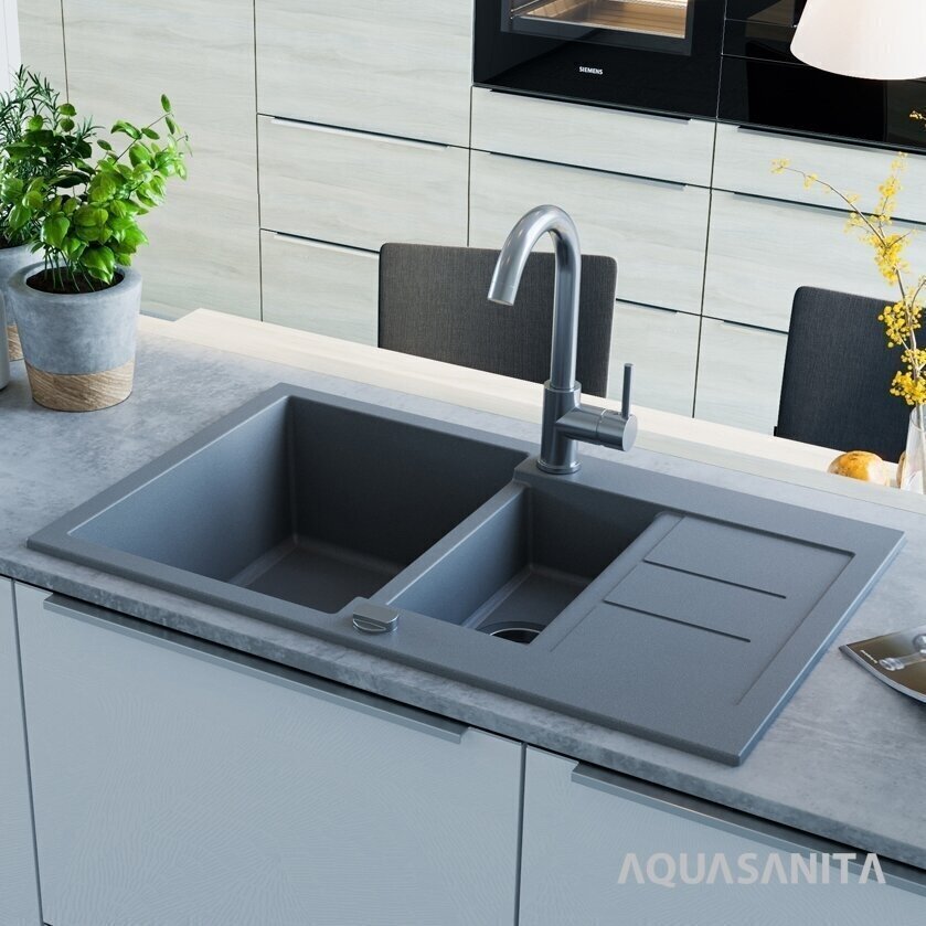 Dirbtinio granito virtuvinė plautuvė Aquasanita Tesa SQT151-114W kaina ir informacija | Virtuvinės plautuvės | pigu.lt