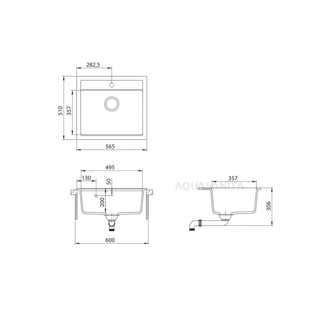 Dirbtinio granito virtuvinė plautuvė Aquasanita Quadro SQQ100-114W kaina ir informacija | Virtuvinės plautuvės | pigu.lt