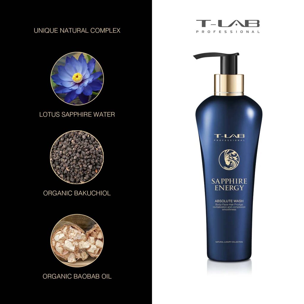 Kūno prausiklis T-LAB Sapphire Energy Absolute Wash, 300 ml цена и информация | Dušo želė, aliejai | pigu.lt