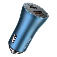 Baseus Golden Contactor Pro car charger, USB + USB-C, QC4.0+, PD, SCP, 40W (blue) цена и информация | Зарядные устройства для телефонов | pigu.lt