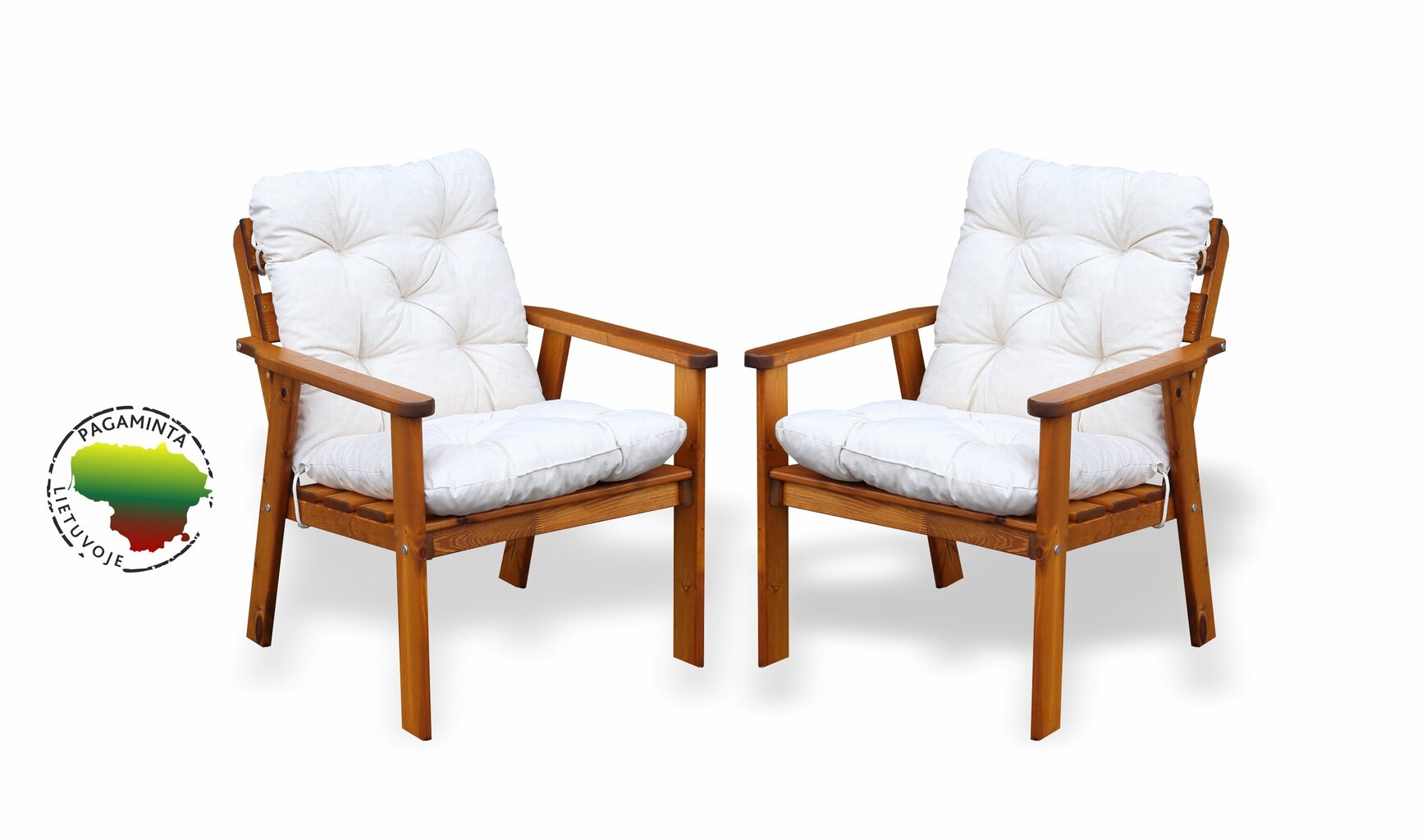Stilingas rudų lauko kėdžių komplektas Atlanta 2vnt., su šviesiomis smėlio spalvos pagalvėlėmis, pagaminta Lietuvoje kaina ir informacija | Lauko kėdės, foteliai, pufai | pigu.lt