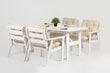 Lauko baldų komplektas baltas - stalas ir 4 kėdės, su šviesiomis smėlio spalvos pagalvėlėmis, pagaminta Lietuvoje kaina ir informacija | Lauko baldų komplektai | pigu.lt