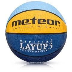 Krepšinio kamuolys Meteor Layup 3 Mėlyna/Geltona/Žalia kaina ir informacija | Krepšinio kamuoliai | pigu.lt