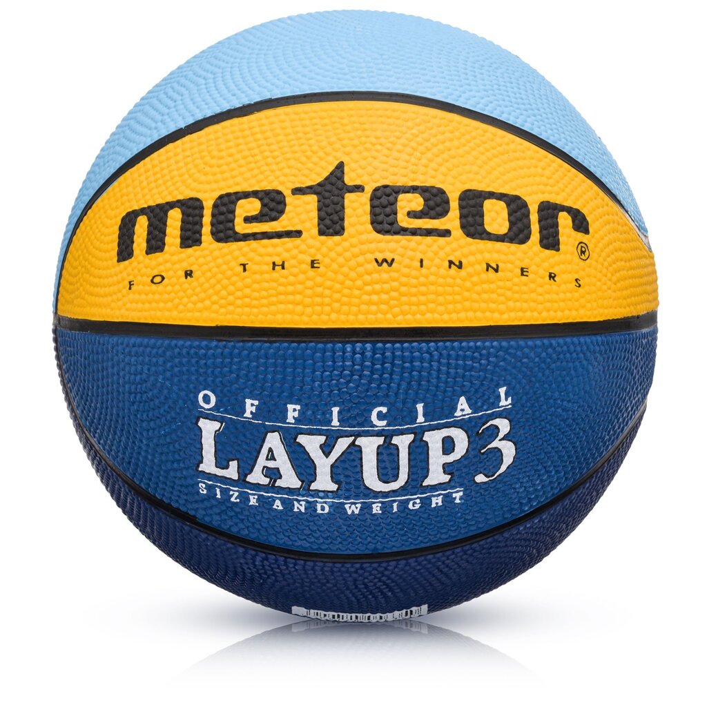 Krepšinio kamuolys Meteor Layup 3 Mėlyna/Geltona/Žalia kaina ir informacija | Krepšinio kamuoliai | pigu.lt