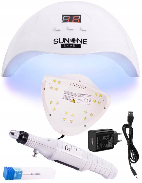 Gelinio nagų lakavimo rinkinys S02: lempa SUNONE Smart 48W, balta + USB nagų freza USB HC-338 + priedai цена и информация | Manikiūro, pedikiūro aparatai | pigu.lt