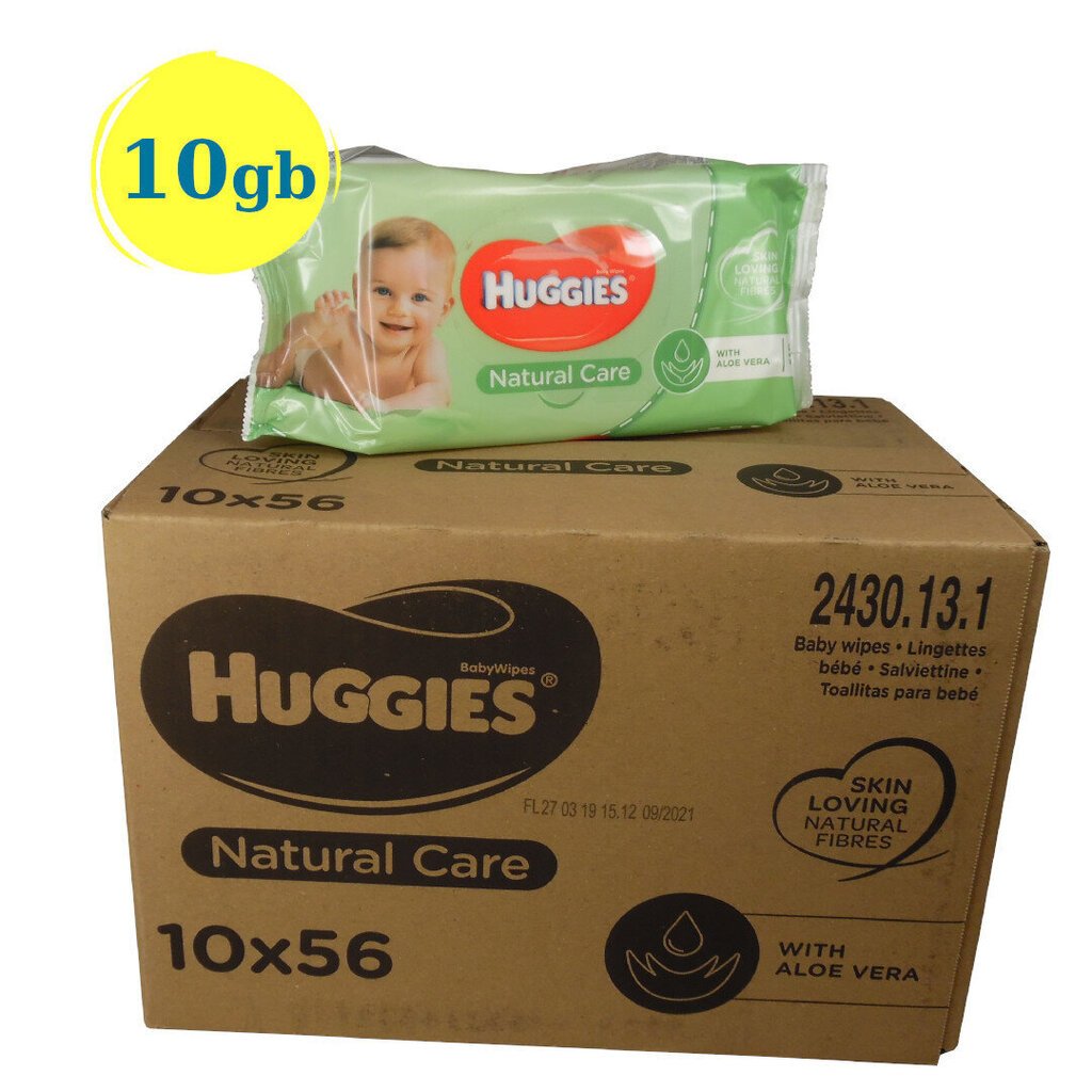 Drėgnos servetėlės Huggies Natural Care, 10x56 vnt kaina ir informacija | Drėgnos servetėlės, paklotai | pigu.lt