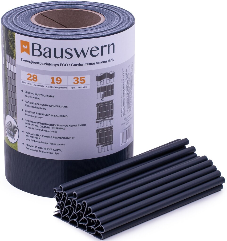 Tvoros juostos rinkinys Bauswern Eco 35x0.19 m (450 g/m²) + 28 klipsai, pilkas цена и информация | Tvoros ir jų priedai | pigu.lt