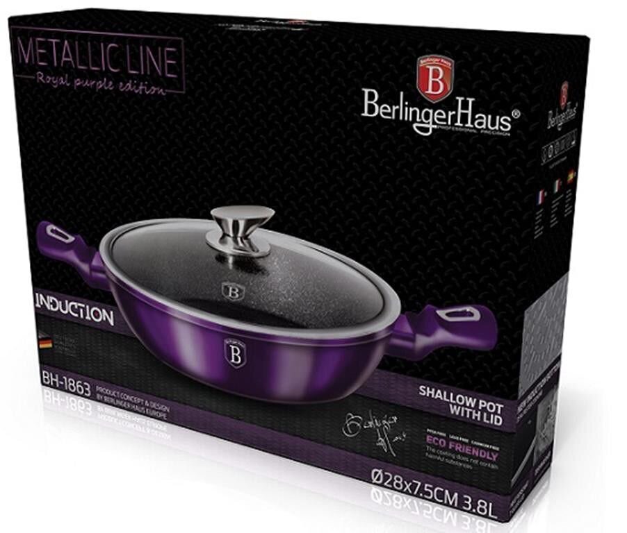 Berlinger Haus puodas su dangčiu Metallic Line Purple Eclipse Collection, 28 cm kaina ir informacija | Puodai, greitpuodžiai | pigu.lt