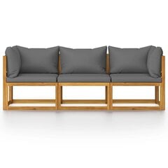 Trivietė sodo sofa su pagalvėlėmis, pilka цена и информация | Садовые стулья, кресла, пуфы | pigu.lt