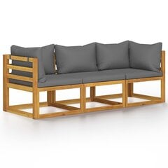 Trivietė sodo sofa su pagalvėlėmis, pilka цена и информация | Садовые стулья, кресла, пуфы | pigu.lt