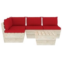 Sodo baldų komplektas iš palečių, 5 dalių, raudonas цена и информация | Комплекты уличной мебели | pigu.lt