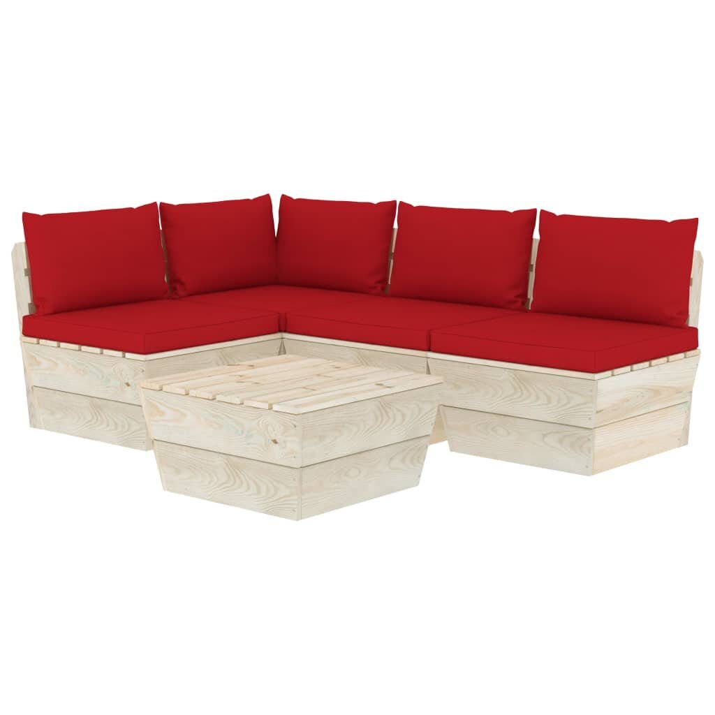 Sodo baldų komplektas iš palečių, 5 dalių, raudonas kaina ir informacija | Lauko baldų komplektai | pigu.lt