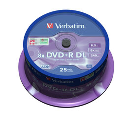 Verbatim dvisluoksnis DVD+R 8.5GB 8X Matinis sidabras 25pk Verpstė - 43757 kaina ir informacija | USB laikmenos | pigu.lt