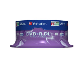 Verbatim dvisluoksnis DVD+R 8.5GB 8X Matinis sidabras 25pk Verpstė - 43757 kaina ir informacija | USB laikmenos | pigu.lt