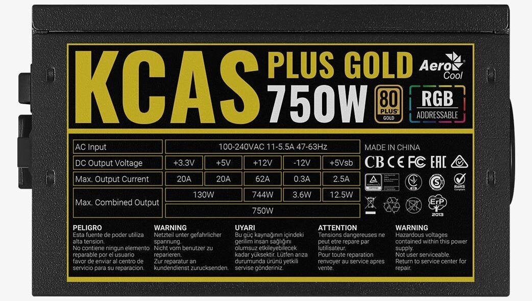 AeroCool PGS KCAS Plus 750W RGB 80 Plus Gold цена и информация | Maitinimo šaltiniai (PSU) | pigu.lt