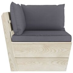 Kampinė sodo sofa iš palečių su pagalvėlėmis, pilka kaina ir informacija | Lauko kėdės, foteliai, pufai | pigu.lt