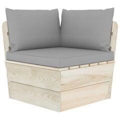 Kampinė sodo sofa iš palečių su pagalvėlėmis, pilka kaina ir informacija | Lauko kėdės, foteliai, pufai | pigu.lt